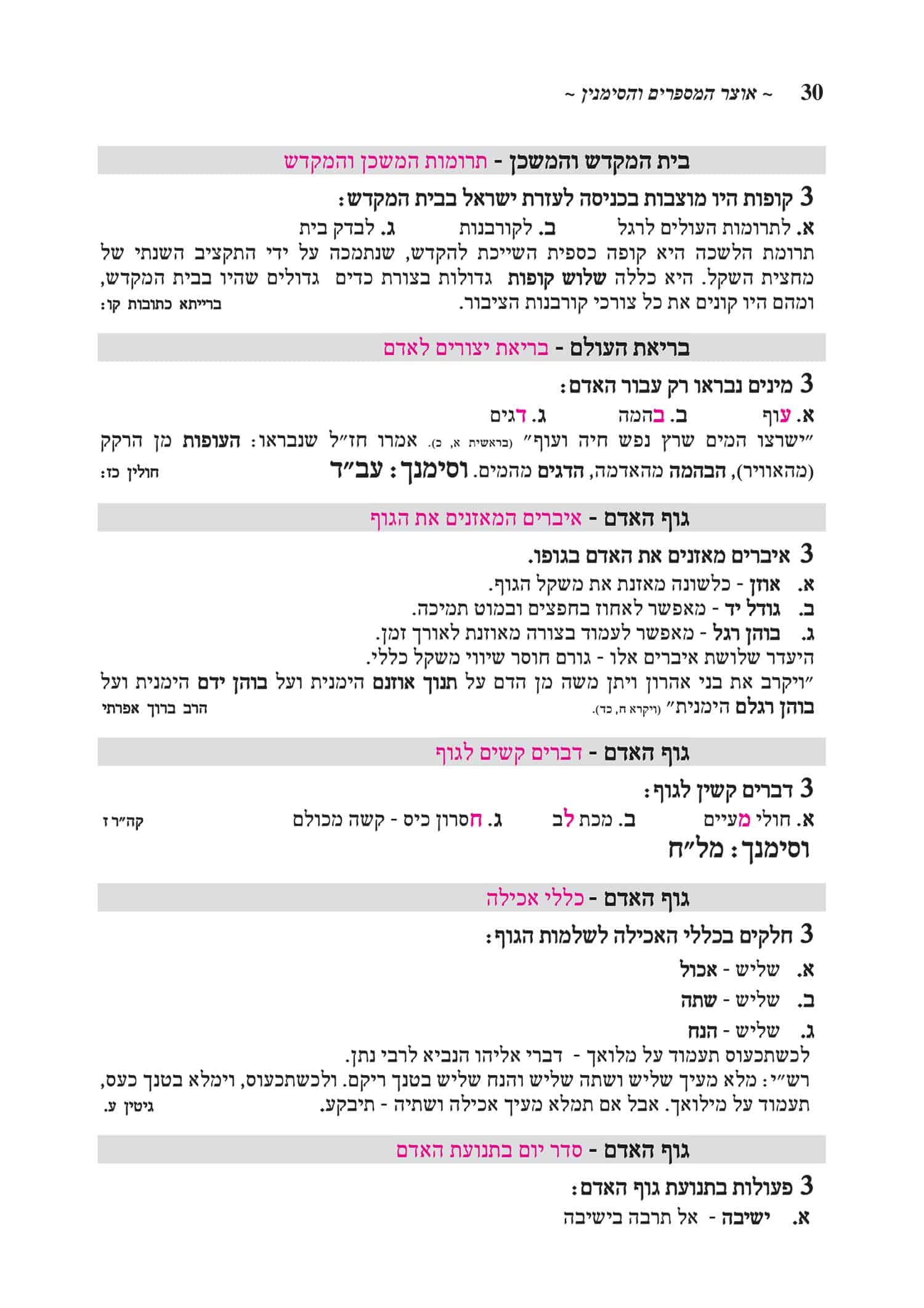 עמוד לדוגמה מתוך הספר אוצר המספרים והסימנין — עמוד 30