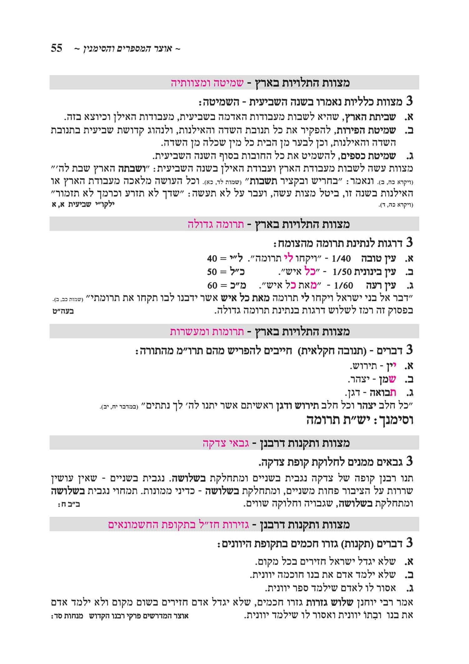 עמוד לדוגמה מתוך הספר אוצר המספרים והסימנין — עמוד 55